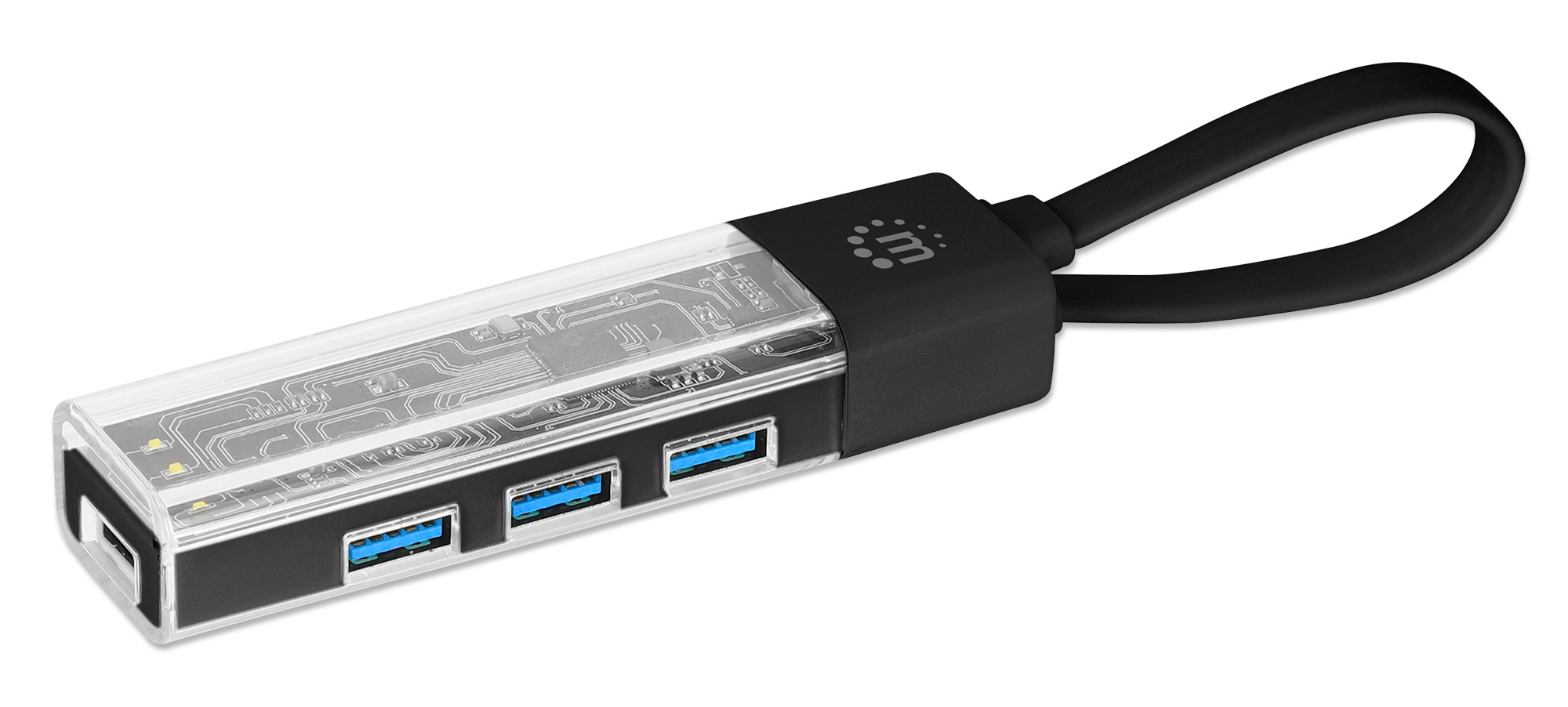 Hub Combo USB 3.0 USB-C™ e USB-A 4 Porte Nero Trasparente MANHATTAN