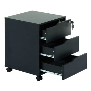 Cassettiera a Tre Cassetti con Ruote per Scrivania Nero TECHLY