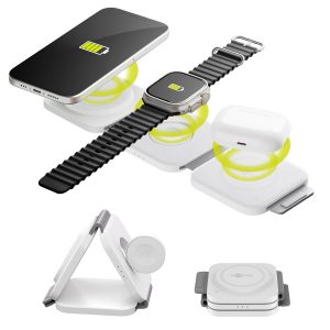 Caricatore Qi Wireless Caricabatterie 3in1 Stazione di Ricarica Pieghevole 15W GOOBAY