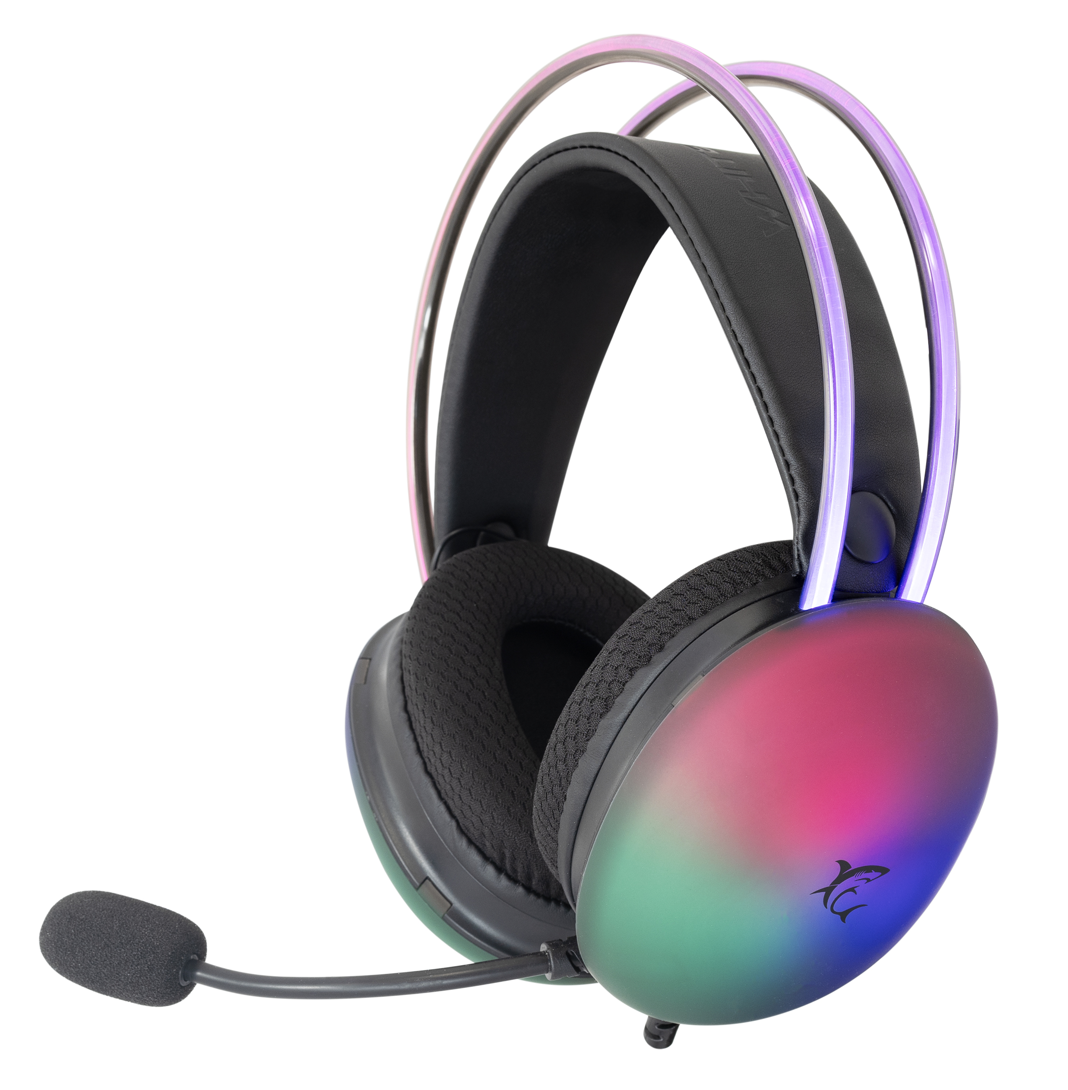 Cuffia Gaming Stereo con Microfono e Illuminazione RGB su Cuffie e Archetto Nero FIREFLY WHITE SHARK