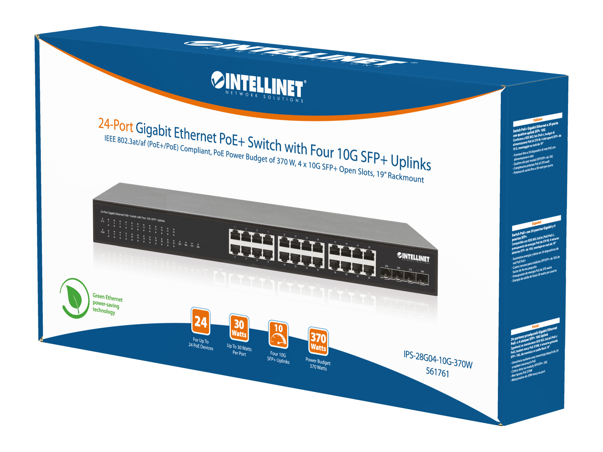 Switch PoE+ Gigabit Ethernet a 24 porte con Quattro Uplink SFP+ 10G INTELLINET - immagine 2