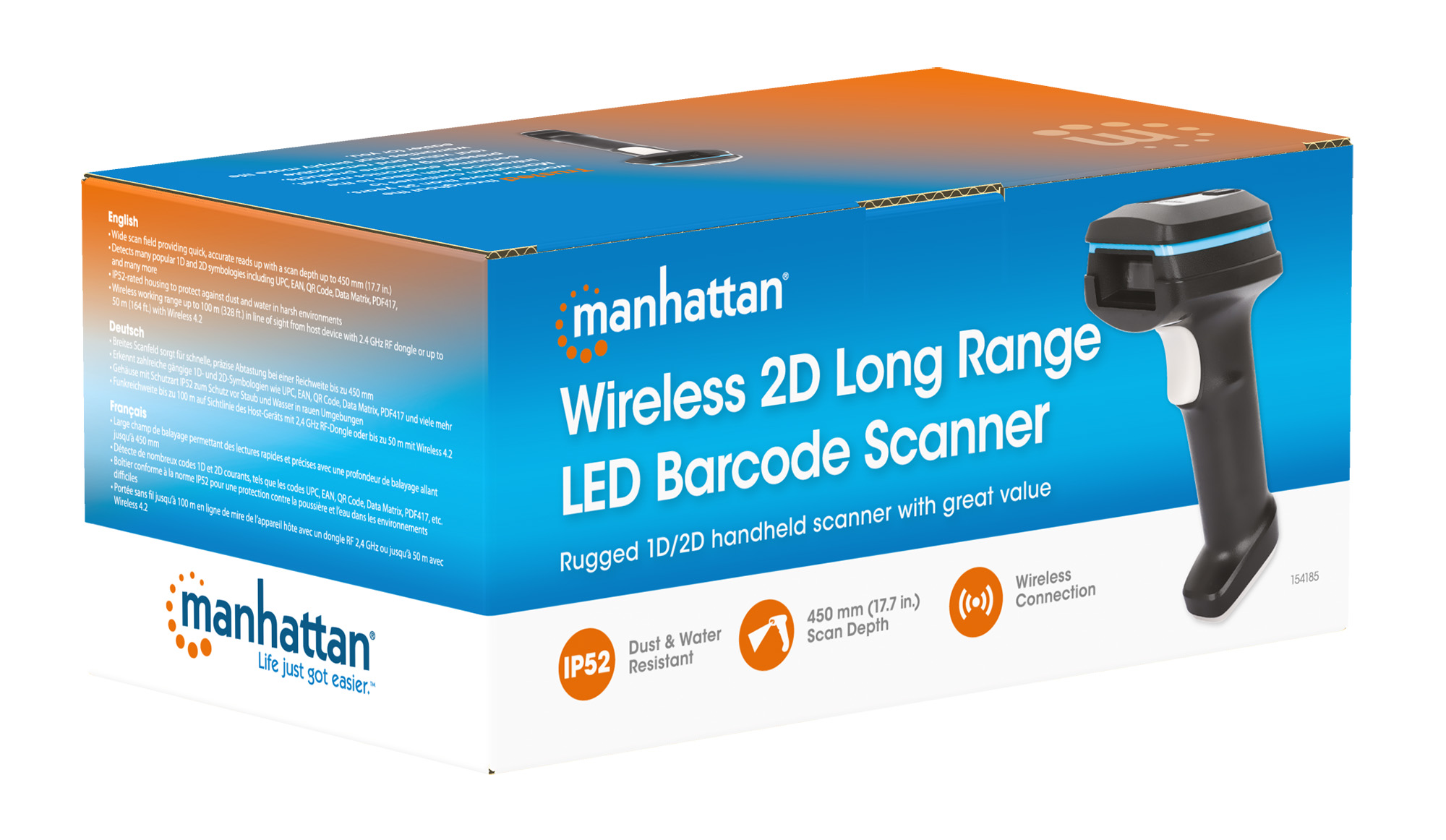 Lettore di Codici a Barre LED 2D Wireless a Lungo Raggio MANHATTAN - immagine 2