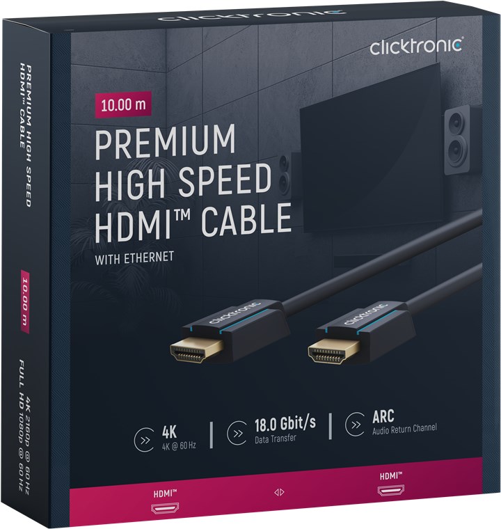 Cavo HDMI High Speed Ethernet A/A M/M 10 m Alta Qualit&agrave; CLICKTRONIC - immagine 2
