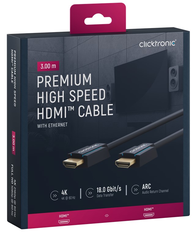 Cavo HDMI High Speed Ethernet A/A M/M 3 m Alta Qualit&agrave; CLICKTRONIC - immagine 2