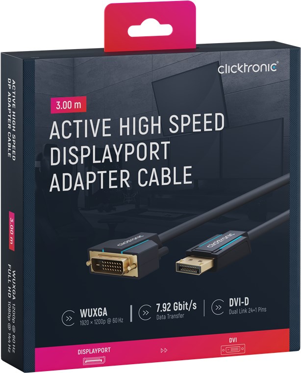 Cavo Monitor DisplayPort Maschio a DVI-D Maschio 3 m Blu CLICKTRONIC - immagine 2