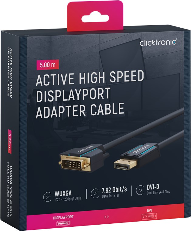Cavo Monitor DisplayPort Maschio a DVI-D Maschio 5 m Blu CLICKTRONIC - immagine 2