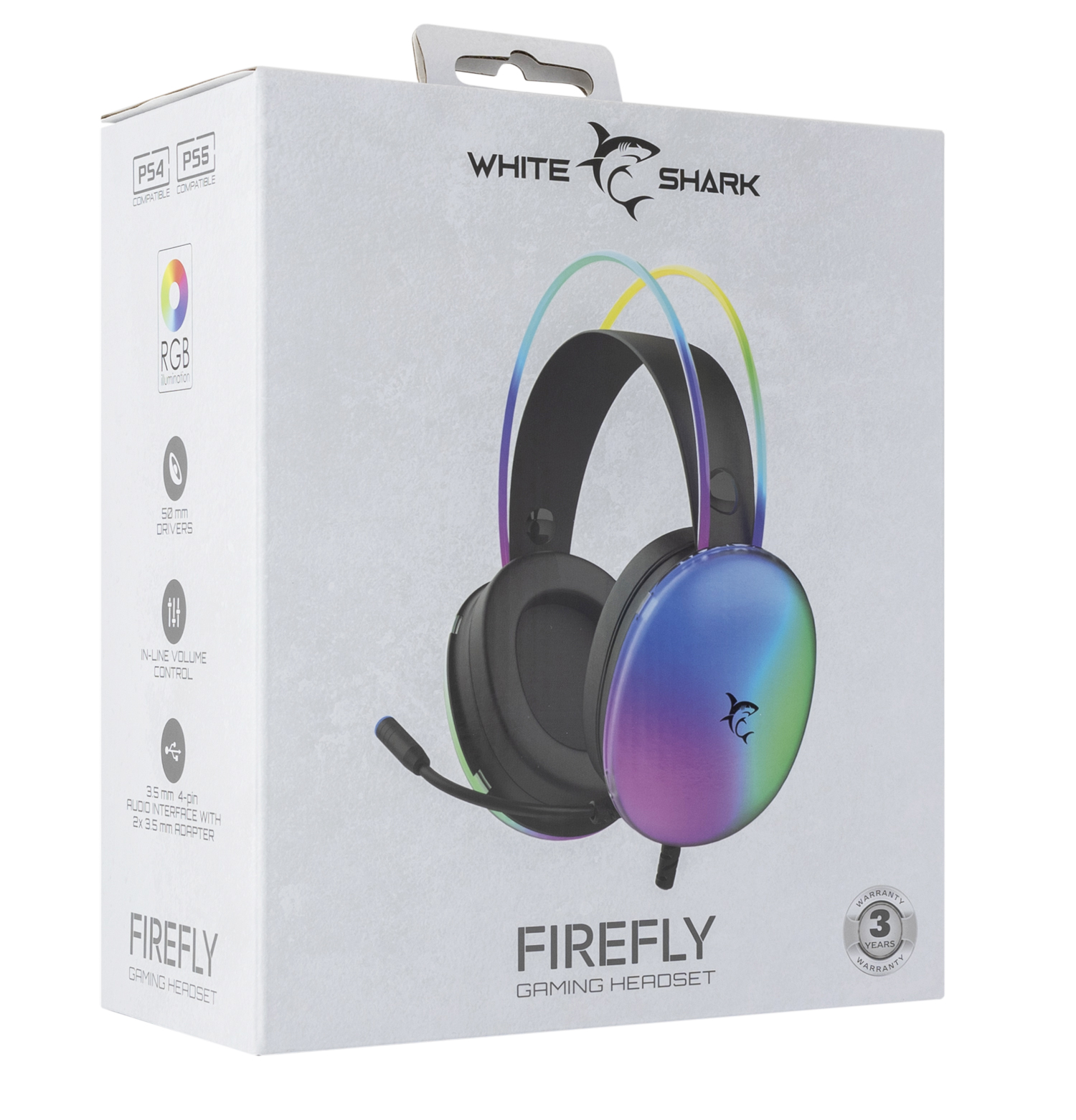 Cuffia Gaming Stereo con Microfono e Illuminazione RGB su Cuffie e Archetto Nero FIREFLY WHITE SHARK - immagine 2