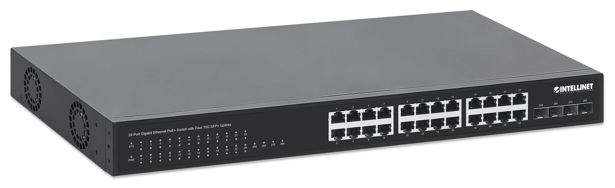Switch PoE+ Gigabit Ethernet a 24 porte con Quattro Uplink SFP+ 10G INTELLINET - immagine 3
