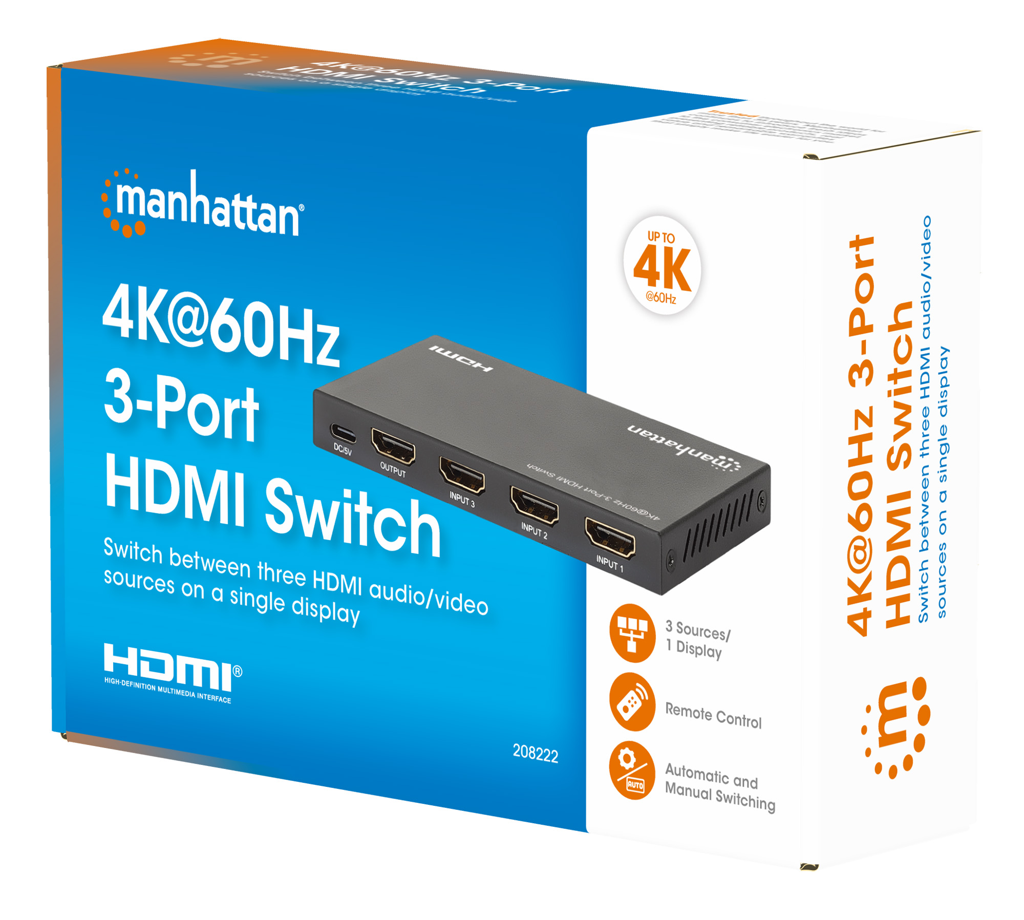 Switch HDMI 4k60Hz 3-Port MANHATTAN - immagine 2