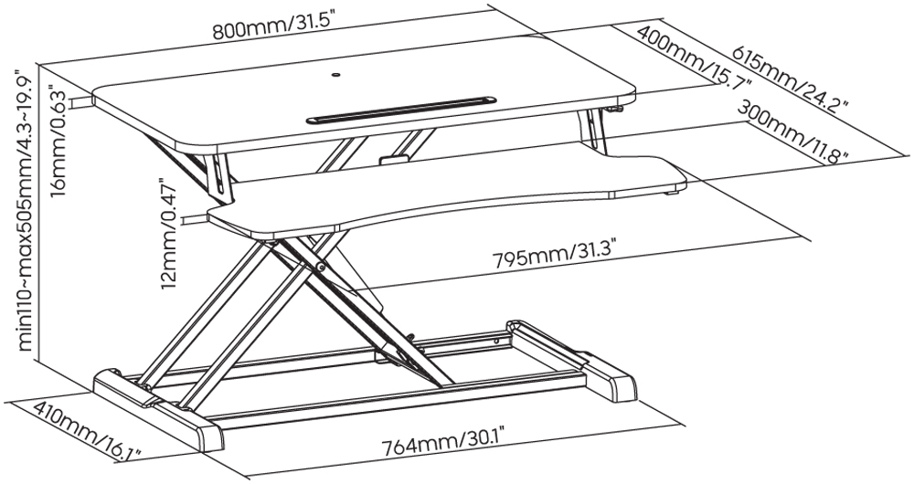 Convertitore da Scrivania In Piedi Sit Stand con Molla a Gas e Vassoio Porta Tastiera TECHLY - immagine 3