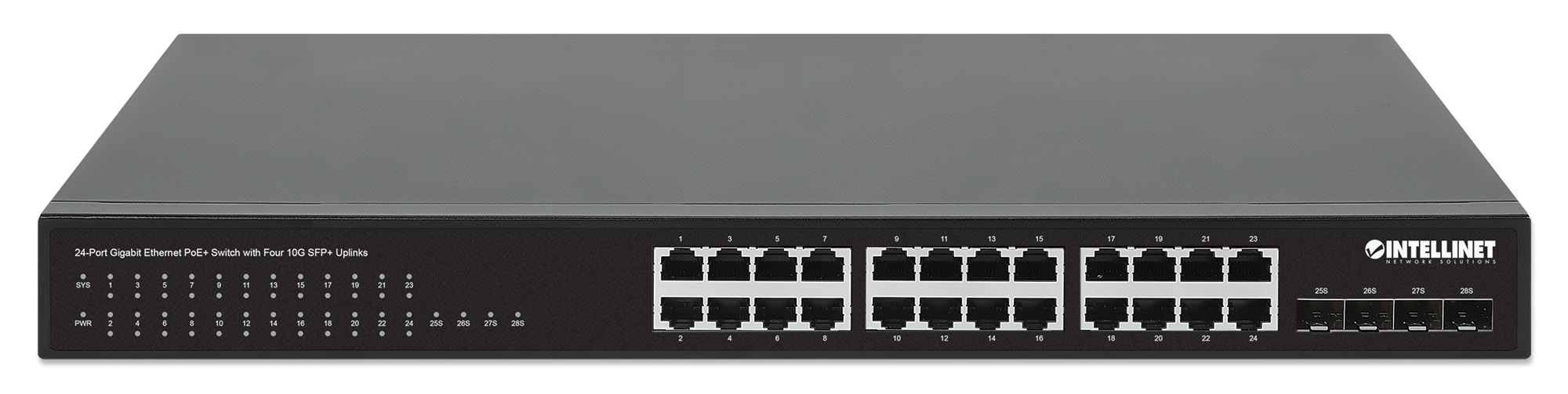 Switch PoE+ Gigabit Ethernet a 24 porte con Quattro Uplink SFP+ 10G INTELLINET - immagine 4