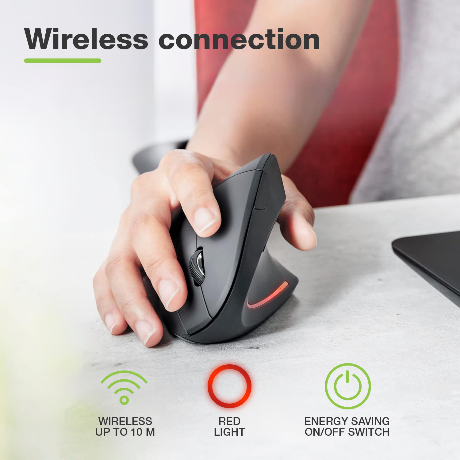 Mouse Verticale Ottico 1600dpi Ergonomico Wireless TECHLY - immagine 4