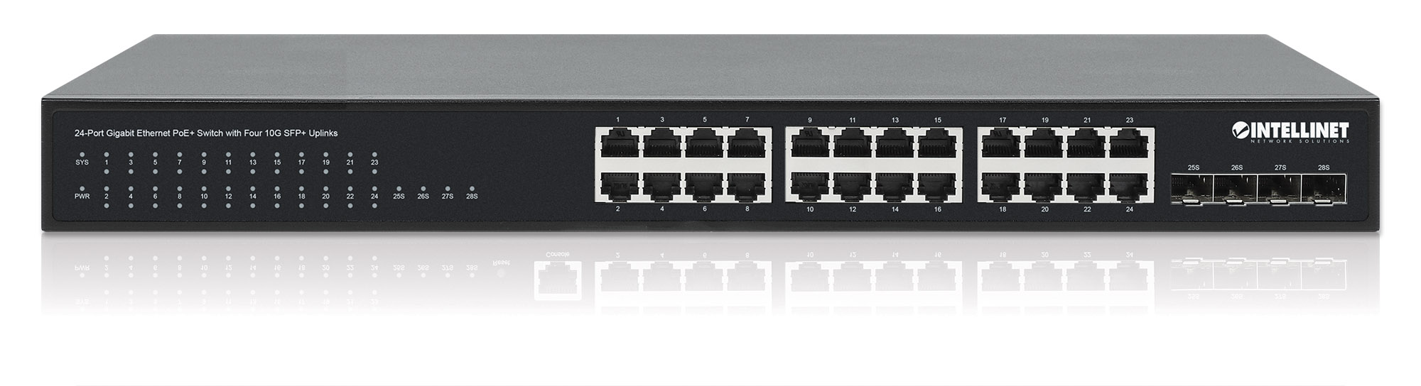 Switch PoE+ Gigabit Ethernet a 24 porte con Quattro Uplink SFP+ 10G INTELLINET - immagine 6
