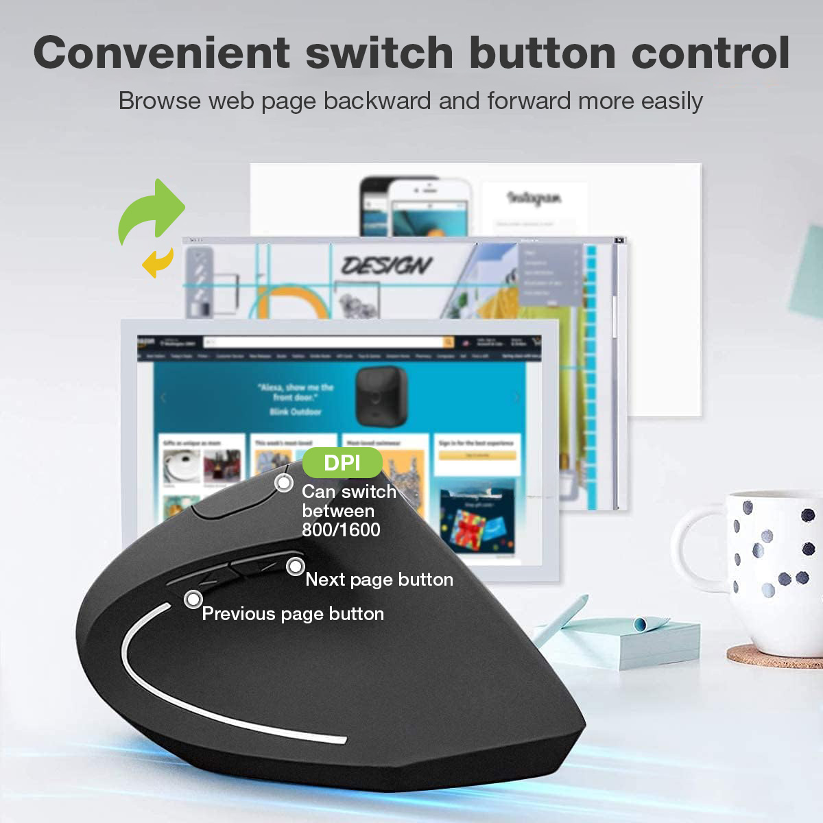 Mouse Verticale Ottico 1600dpi Ergonomico Wireless TECHLY - immagine 6