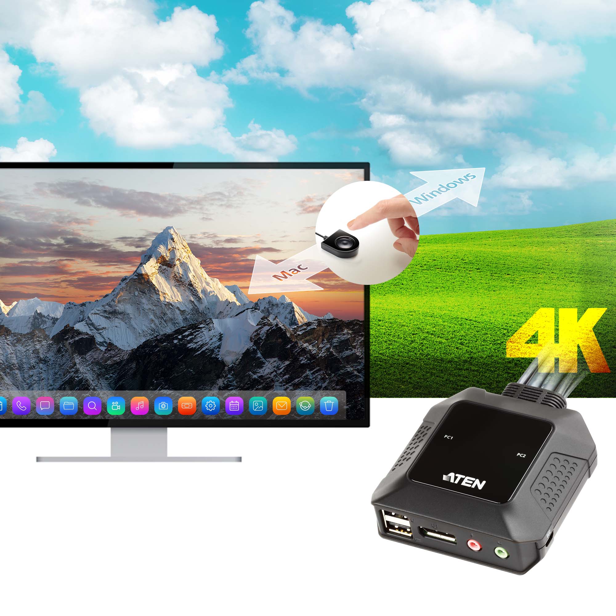 Switch KVM per doppio schermo DisplayPort (ThunderBolt) 2 USB, CS22DP ATEN - immagine 6