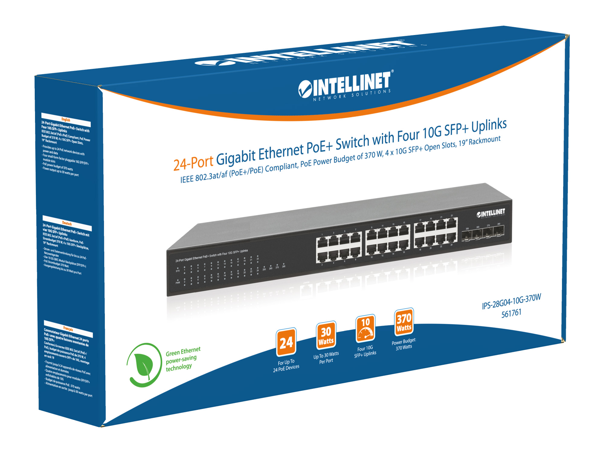 Switch PoE+ Gigabit Ethernet a 24 porte con Quattro Uplink SFP+ 10G INTELLINET - immagine 8