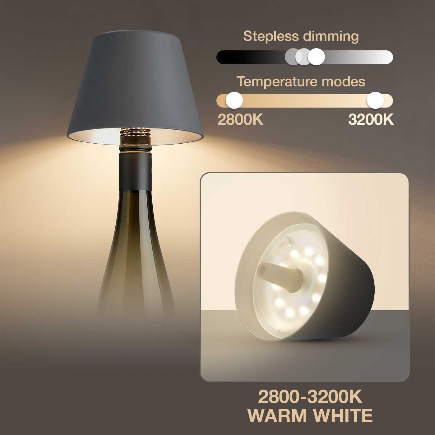 Lampada LED Paralume per Bottiglie Dimmerabile Batteria Ricaricabile Alimentazione USB-C™ TECHLY - immagine 7