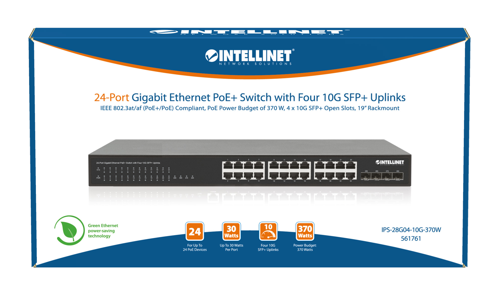 Switch PoE+ Gigabit Ethernet a 24 porte con Quattro Uplink SFP+ 10G INTELLINET - immagine 9