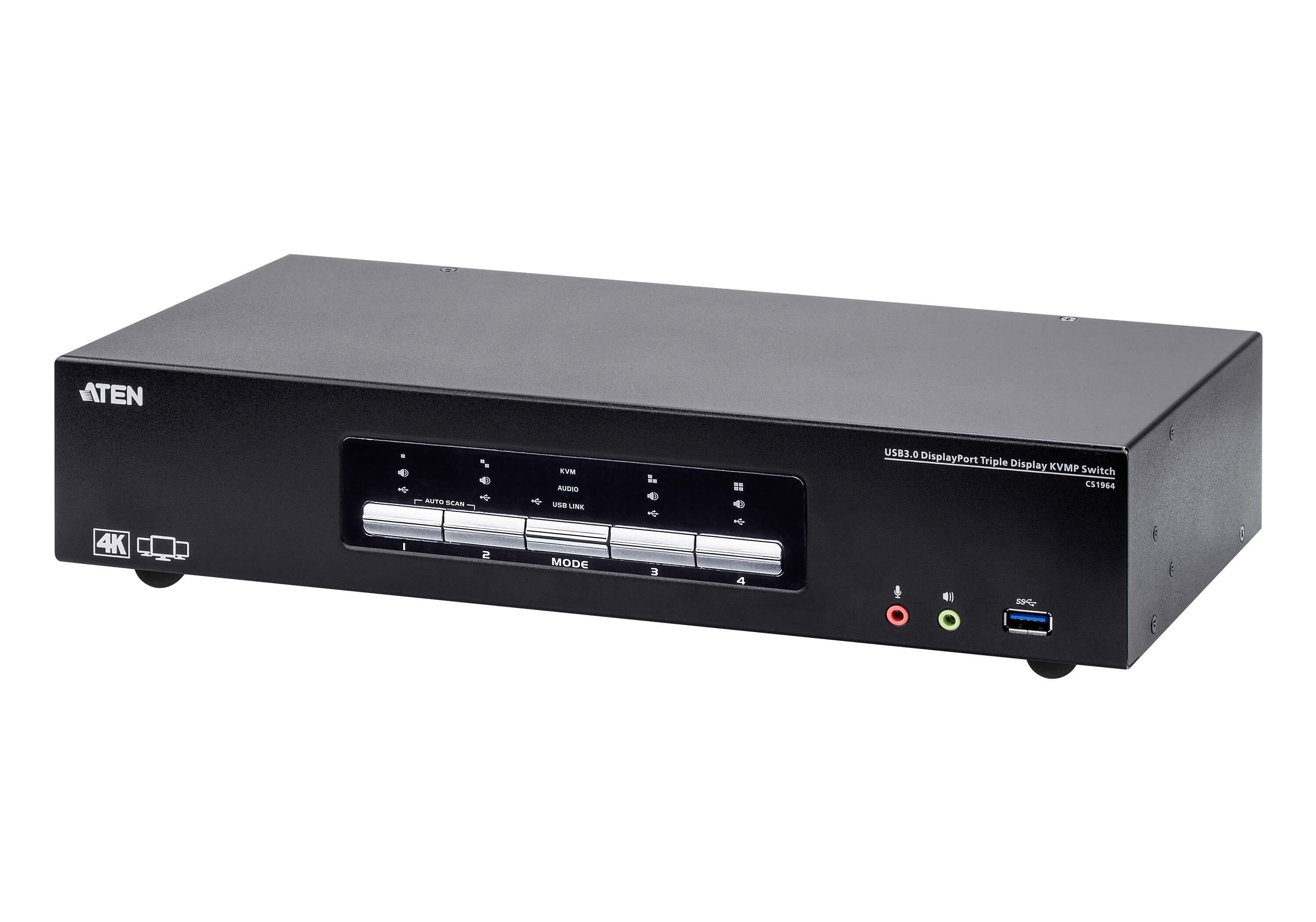 Switch KVMP&trade; USB 3.0 4K DisplayPort Triple Display a 4 porte, CS1964 ATEN