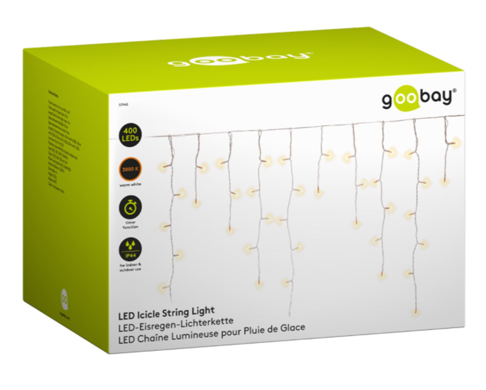 Catena Luminosa LED Cascata 400 Luci Bianco Caldo con Timer IP44 GOOBAY - immagine 2