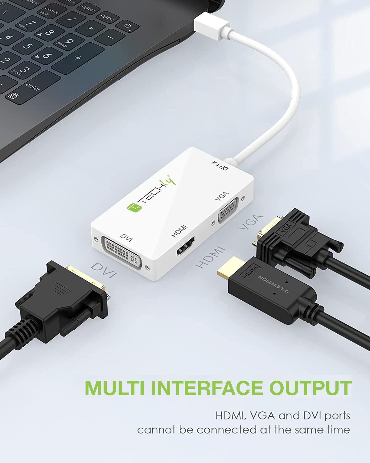 Adattatore 3 in 1 Mini DisplayPort 1.2 (Thunderbolt) a HDMI/DVI/VGA TECHLY - immagine 9