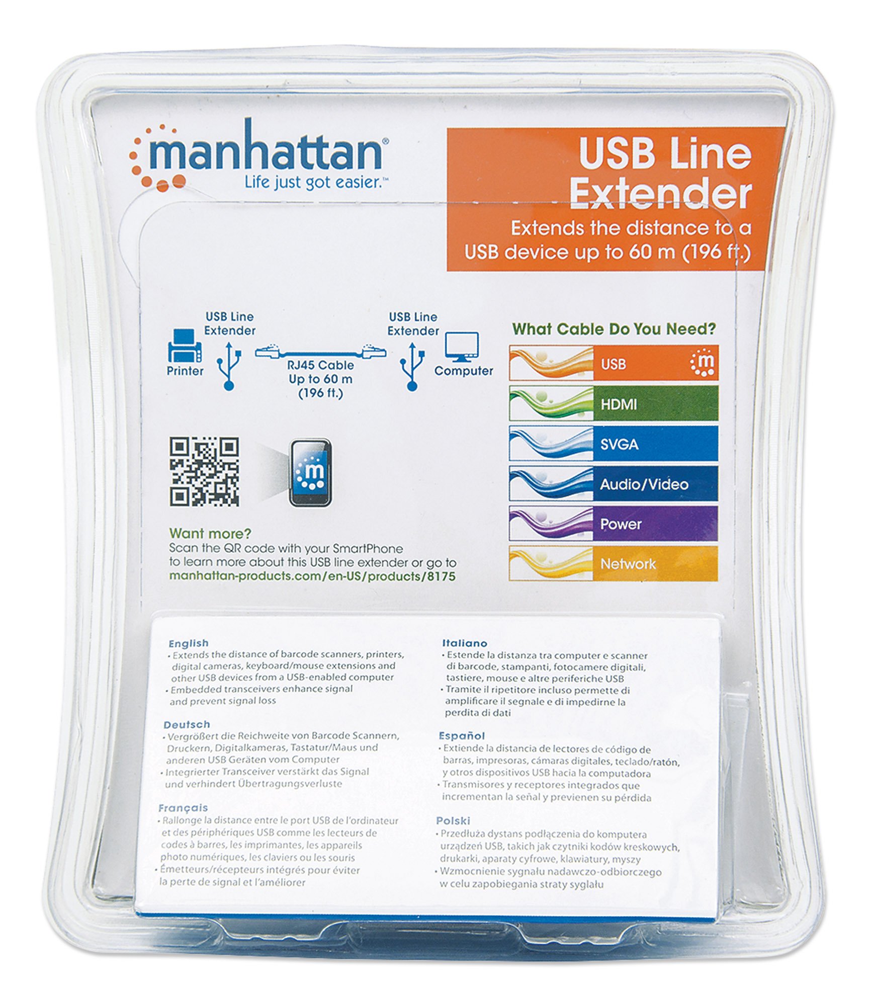 Extender USB Cat. 5E: amplifica il segnale fino a 60 metri! MANHATTAN - immagine 10