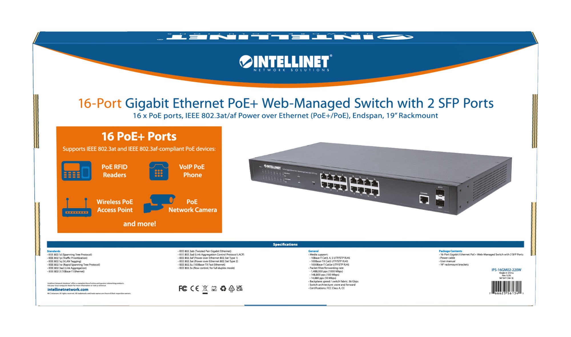 Switch 16 Porte Gigabit Ethernet PoE+ Web Managed con 2 Porte SFP INTELLINET - immagine 10