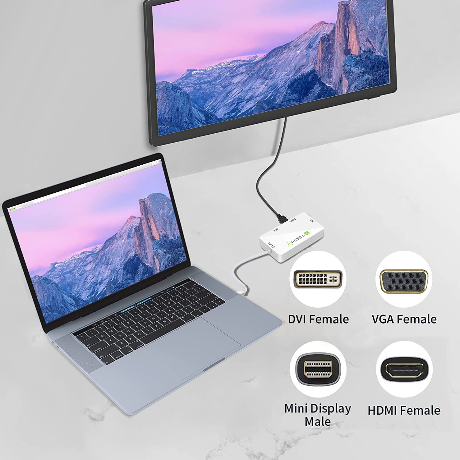 Adattatore 3 in 1 Mini DisplayPort 1.2 (Thunderbolt) a HDMI/DVI/VGA TECHLY - immagine 10
