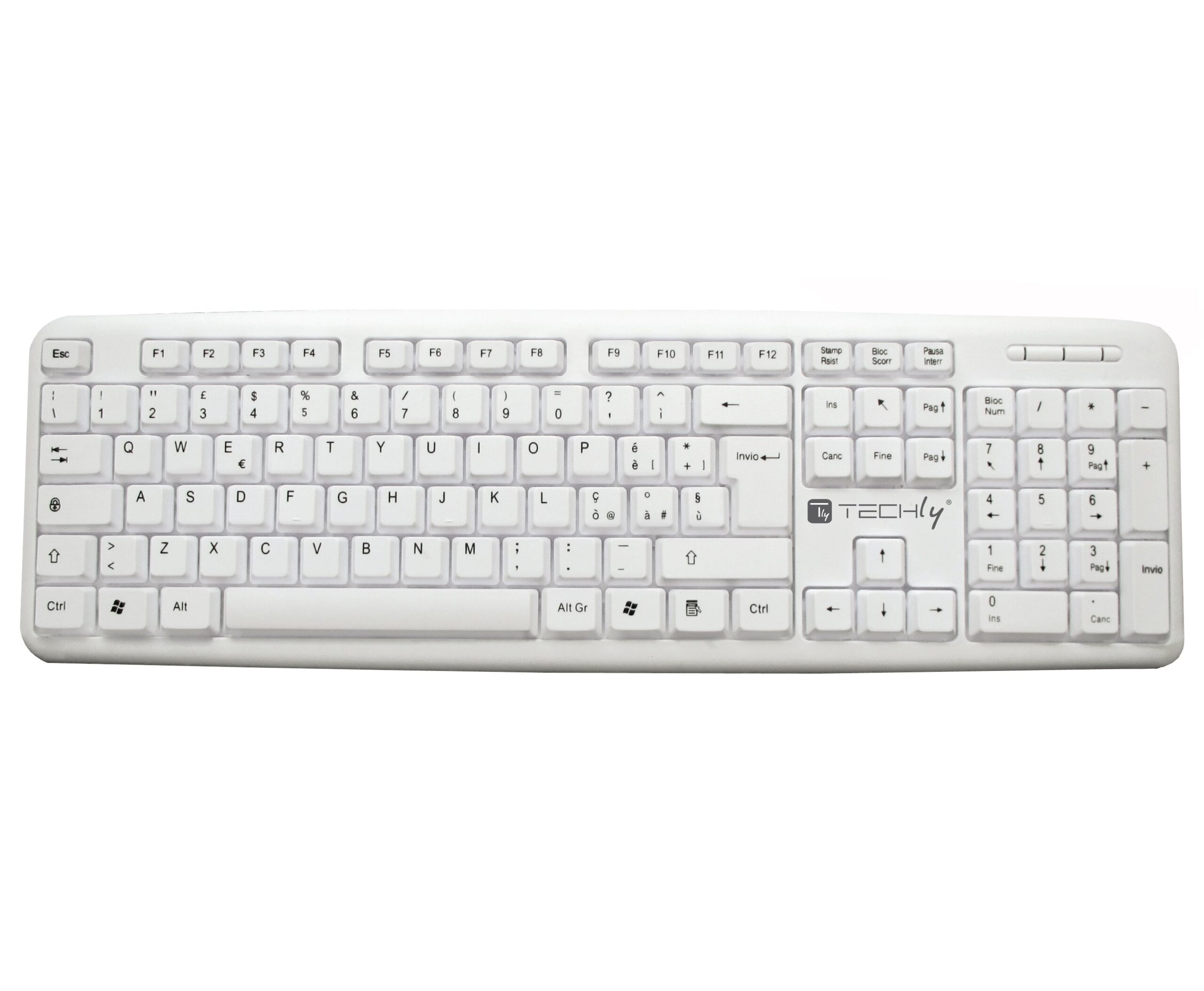Tastiera 105 tasti USB Standard, colore Bianco TECHLY