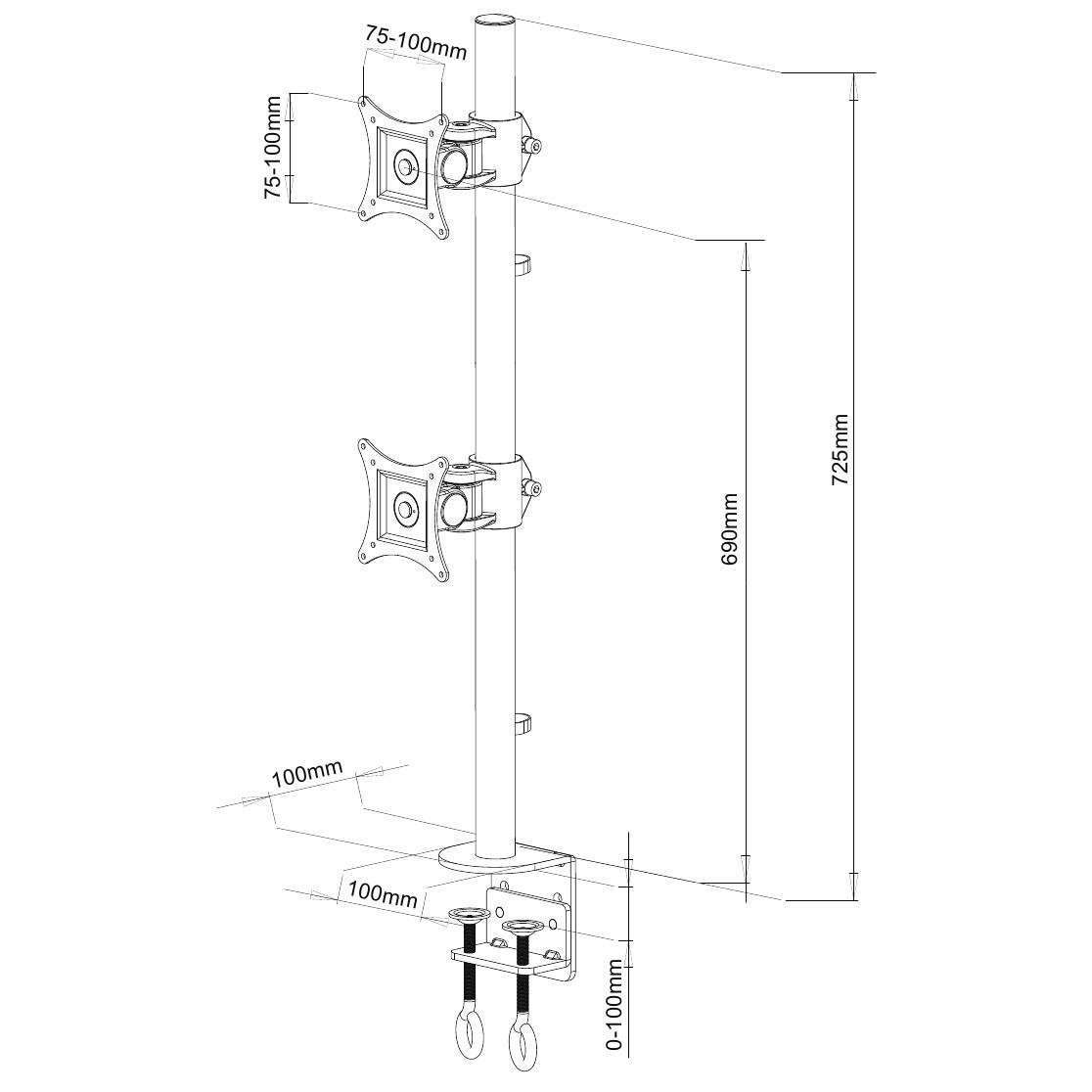 Supporto da Scrivania per 2 Monitor 13-27'' con Morsetto TECHLY - immagine 3