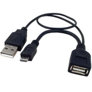 Cavo USB A F 2.0 OTG Micro USB M con Alimentazione USB, 30cm Nero TECHLY