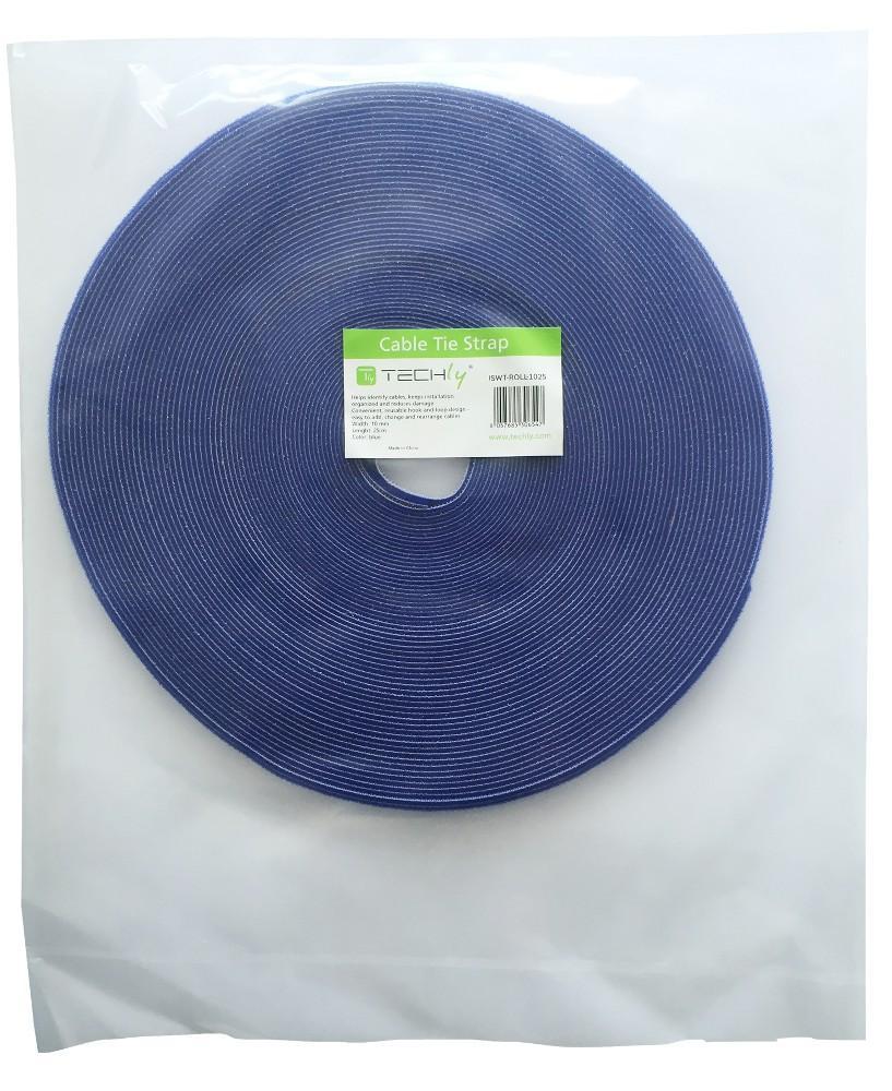 Rotolo di Feltro Adesivo Fermacavi Lunghezza 25 m Larghezza 10 mm Blu TECHLY - immagine 2
