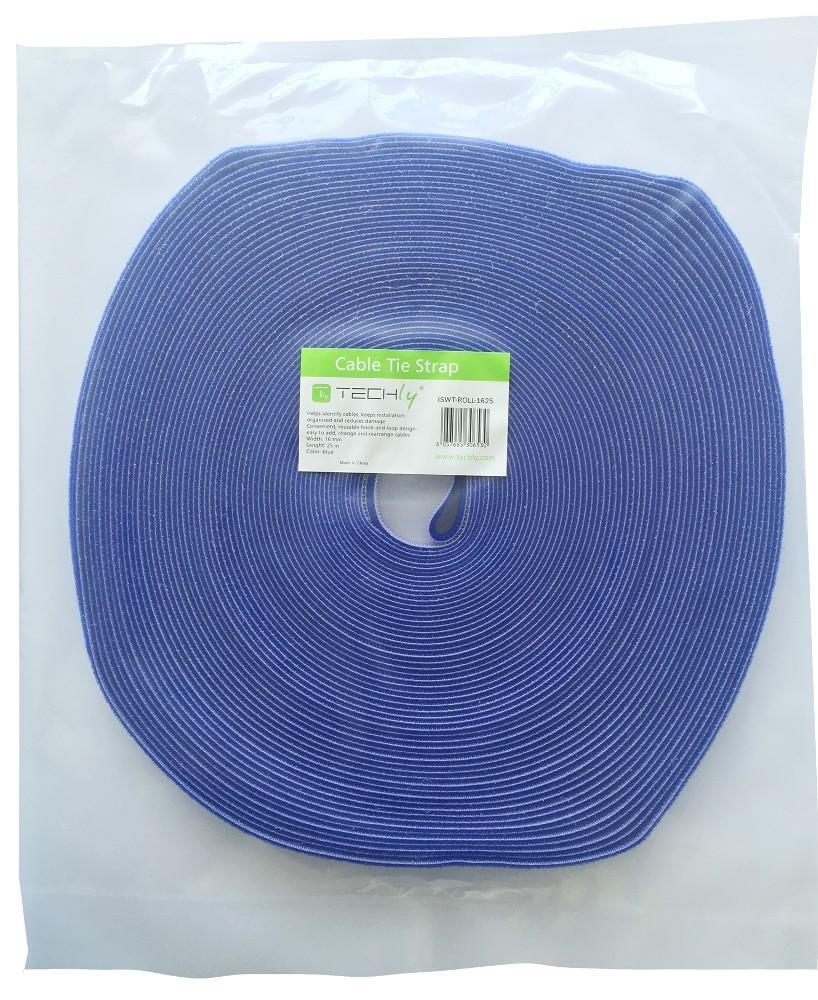 Rotolo di Feltro Adesivo Fermacavi Lunghezza 25 m Larghezza 16 mm Blu TECHLY - immagine 2