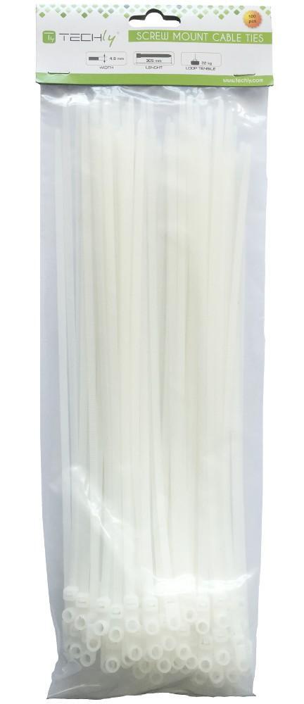 Fascette Fermacavi con Occhiello 300x4,8mm in Nylon 100pz Bianco TECHLY - immagine 2