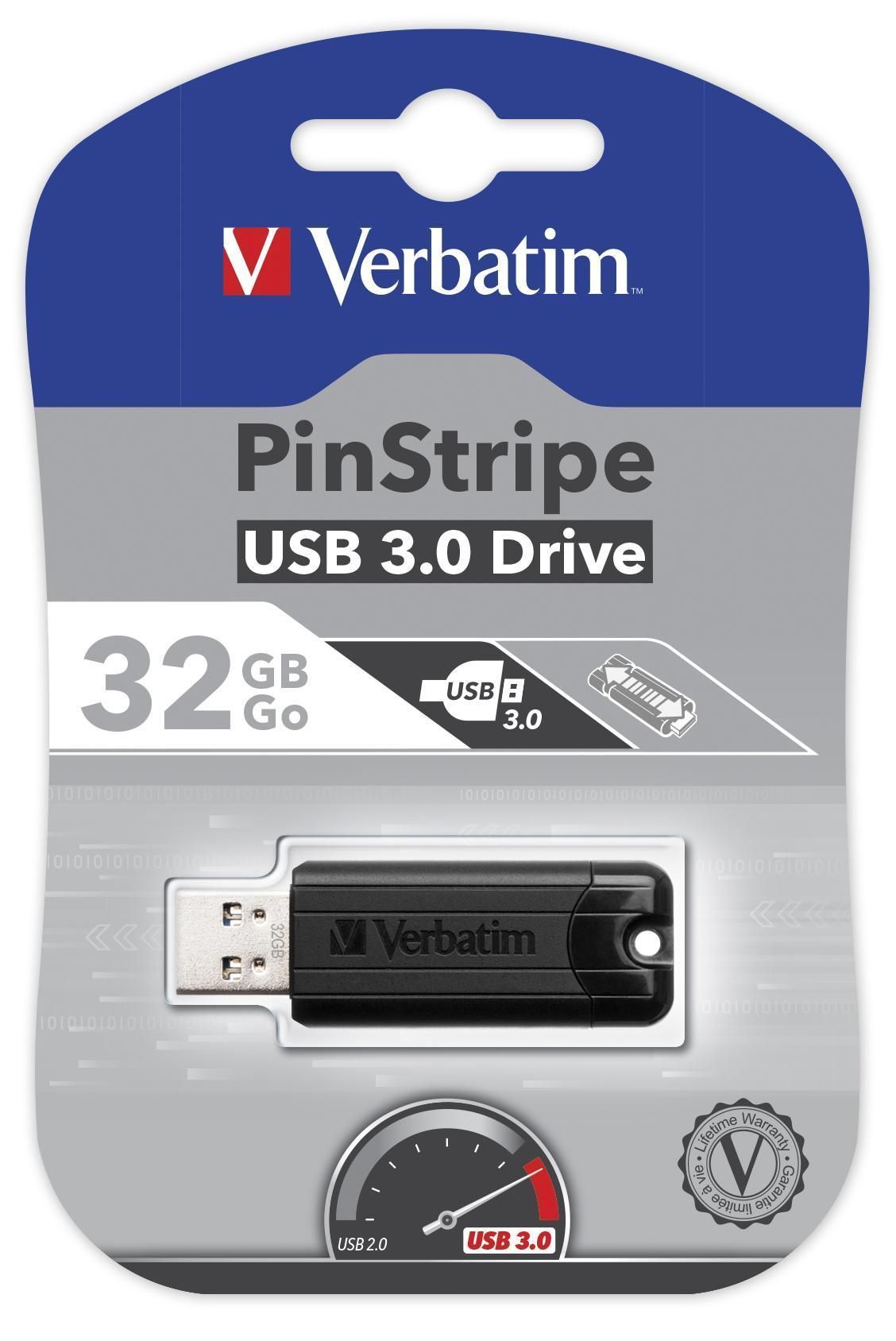 Memoria USB 3.0 PinStripe da 32Gb Colore Nero VERBATIM - immagine 2