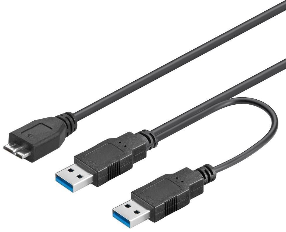 Cavo USB 3.0 SuperSpeed ad Y 2x A M / Micro B M 0,3 m Nero GOOBAY - immagine 2