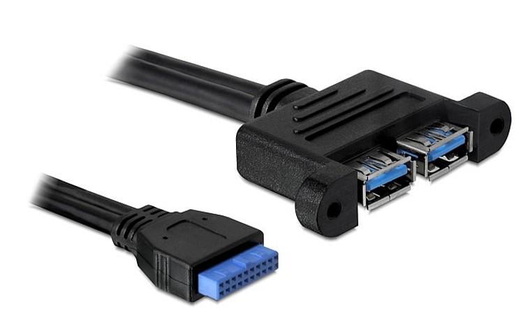 Cavo Interno USB3.0 19 pin Femmina / 2x USB A Femmina da Pannello DELOCK - immagine 2