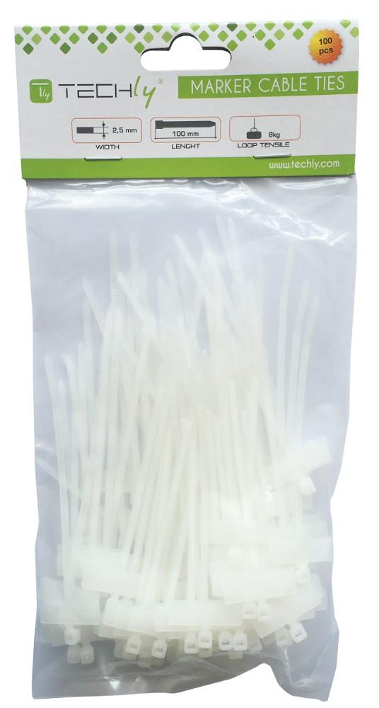 Fascette Fermacavi 100x2,5mm con Targhetta 25x8mm 100 pz Bianco TECHLY - immagine 2