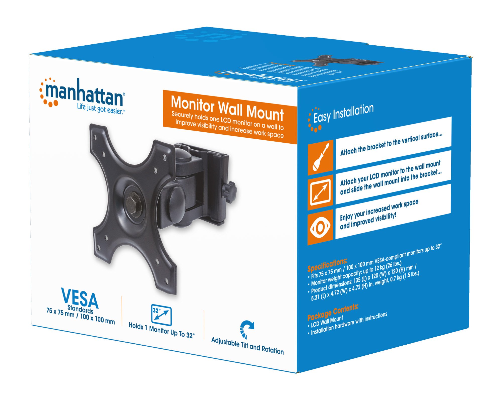 Staffa Muro Snodo LCD LED 13-27 Pollici: Inclinabile MANHATTAN - immagine 2