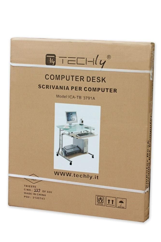 Scrivania per PC Compatta in Metallo e Vetro con Ruote TECHLY - immagine 2