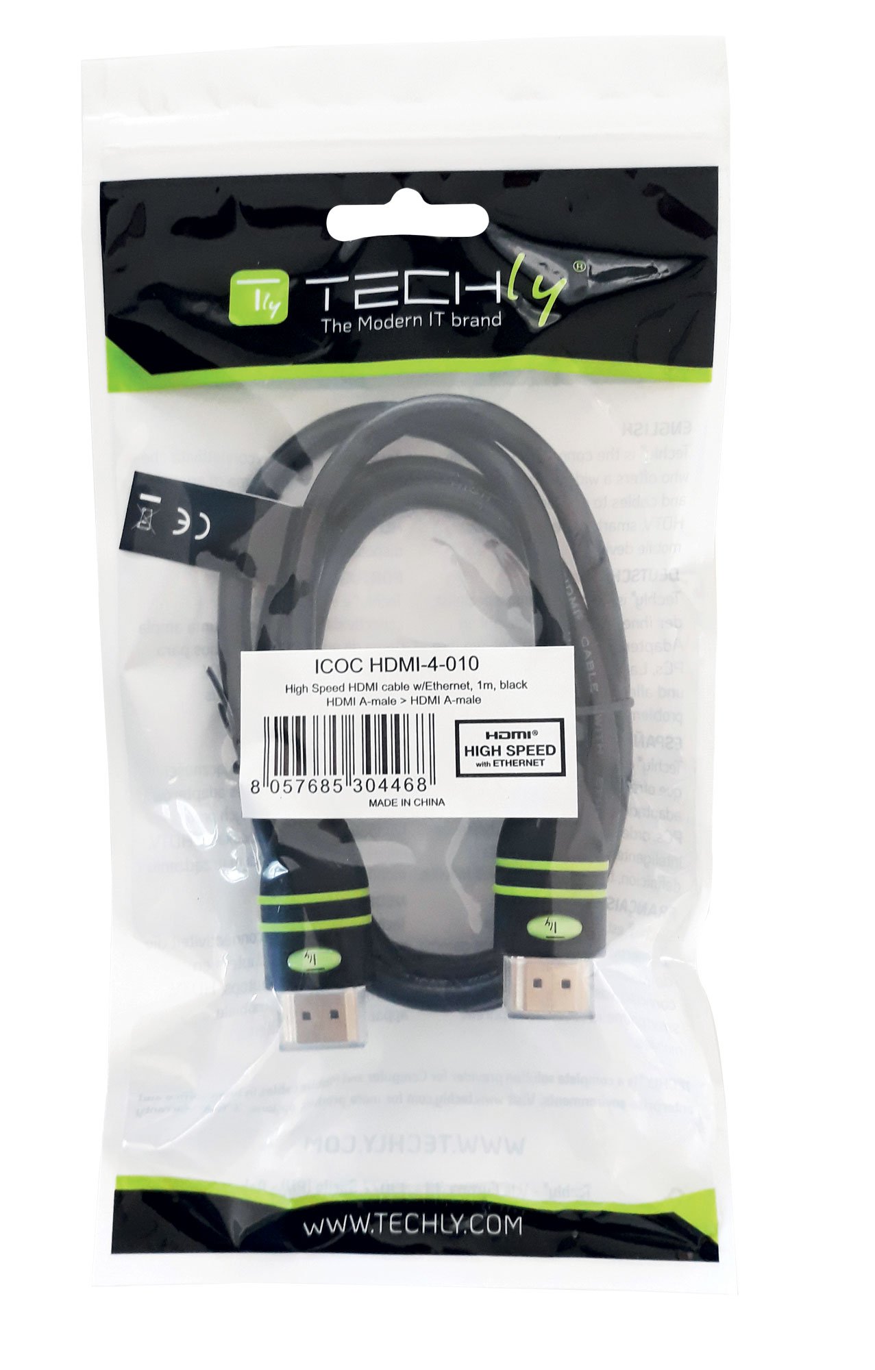 Cavo HDMI&trade; High Speed con Ethernet A/A M/M 4K 2m Nero TECHLY - immagine 2
