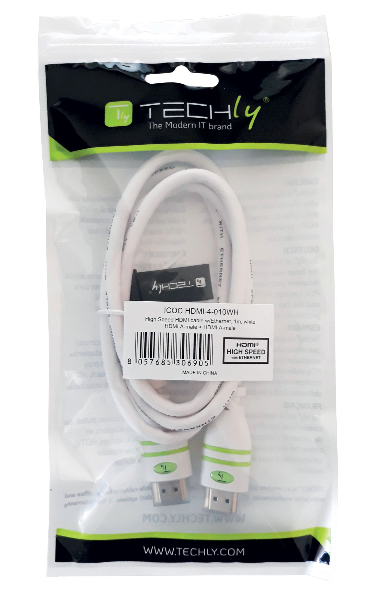 Cavo HDMI High Speed con Ethernet A/A M/M 5 m Bianco TECHLY - immagine 2