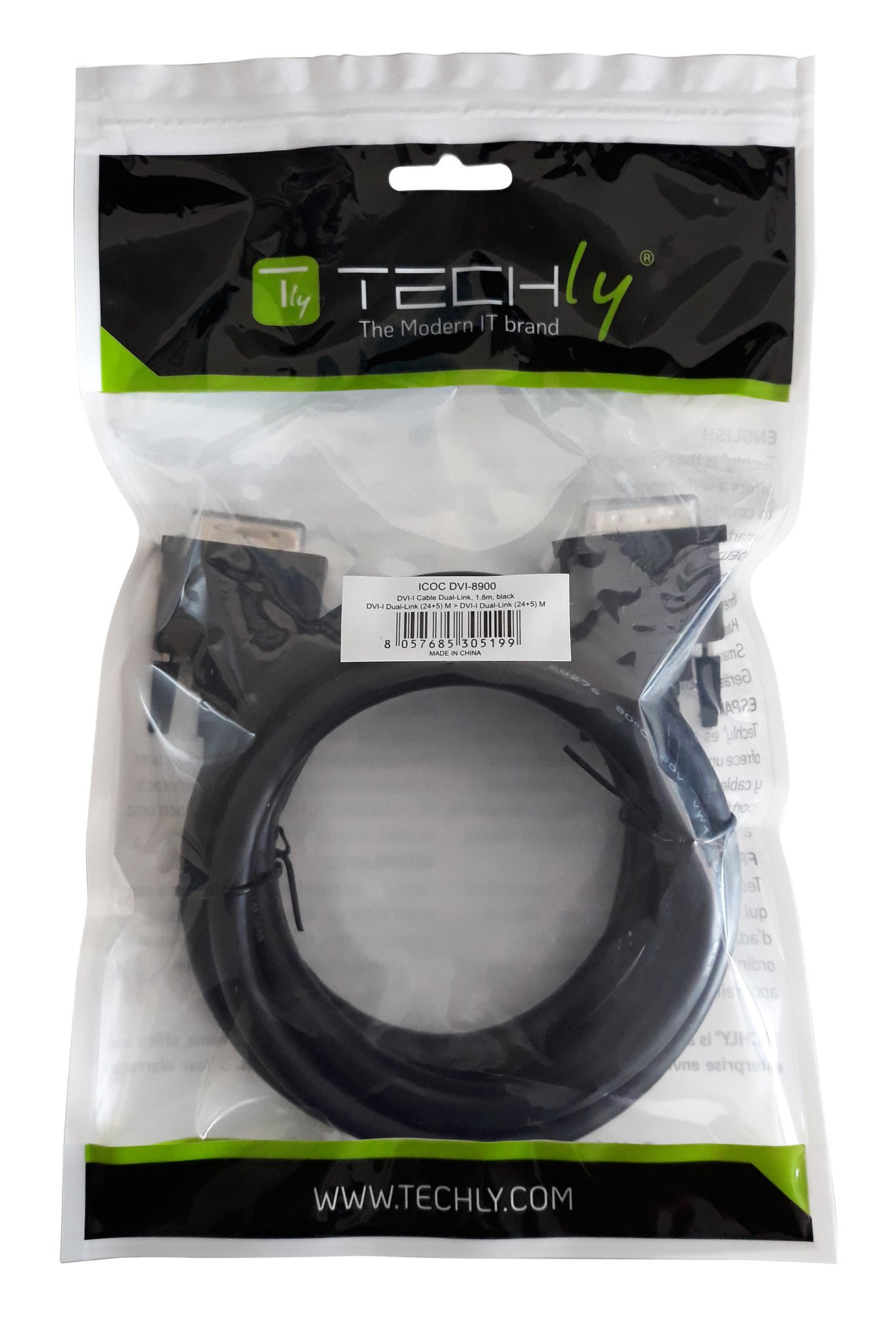 Cavo Monitor DVI Analogico digitale M/M Dual Link 1,8 mt (DVI-I) TECHLY - immagine 2
