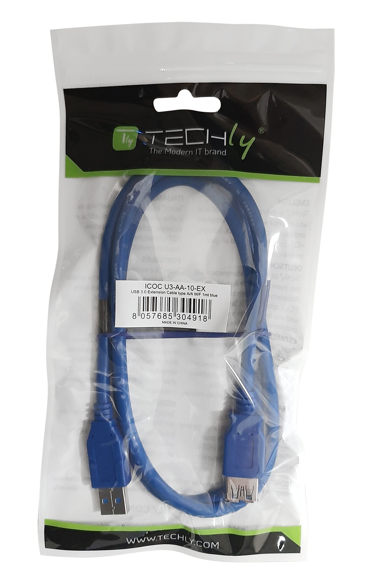 Cavo Prolunga USB 3.0 Superspeed A maschio/A femmina 3m Blu TECHLY - immagine 2
