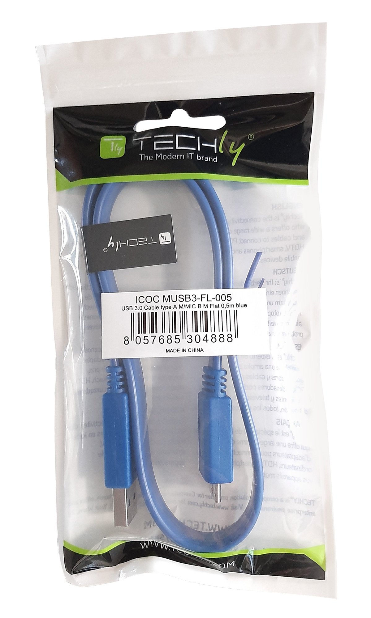 Cavo USB 3.0 SuperSpeed 0,5 m Flat - Connessione Veloce e Pratica TECHLY - immagine 2