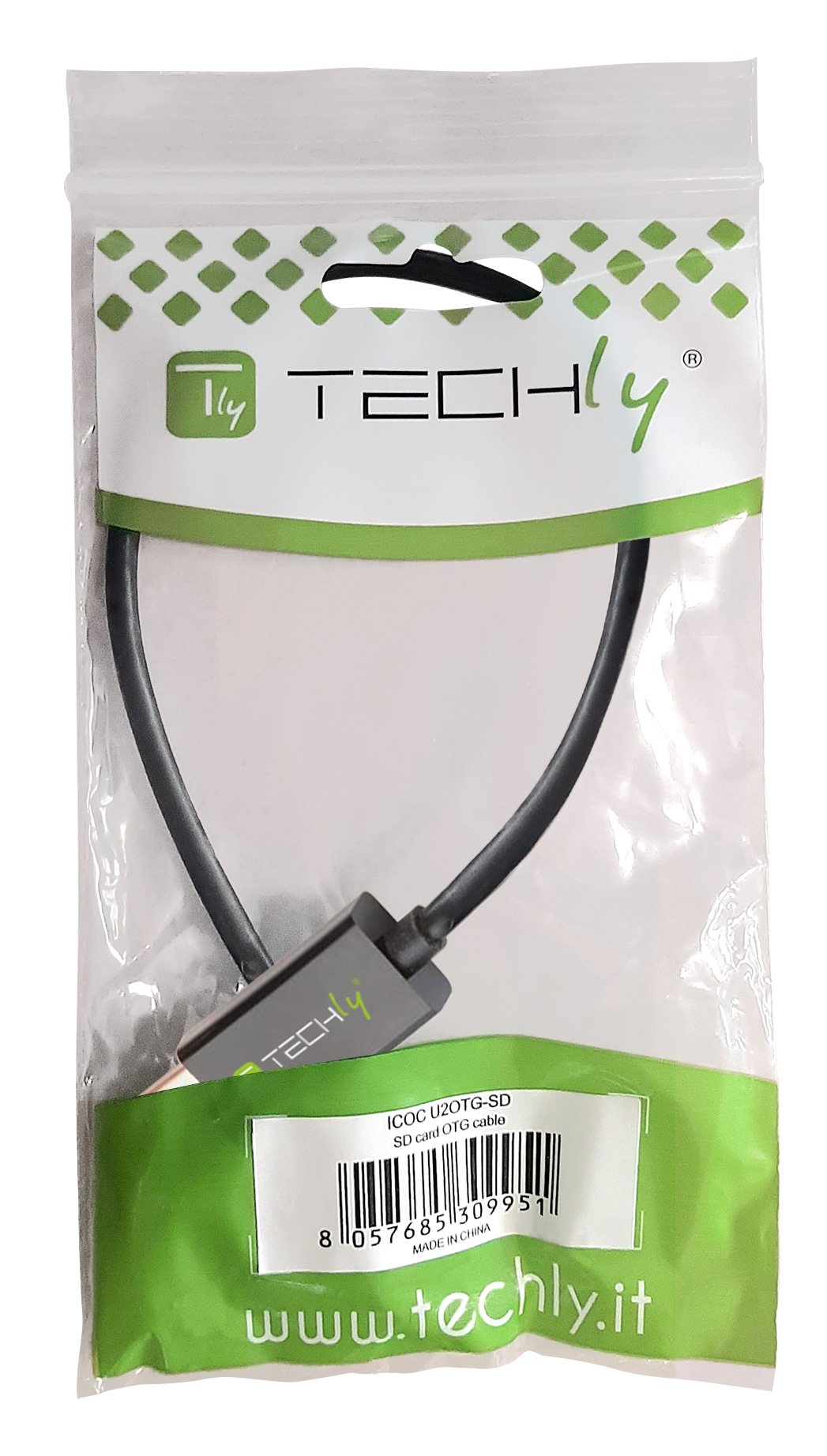 Cavo USB OTG Micro B / USB A con Lettore Micro SD/SDHC 26cm Nero TECHLY