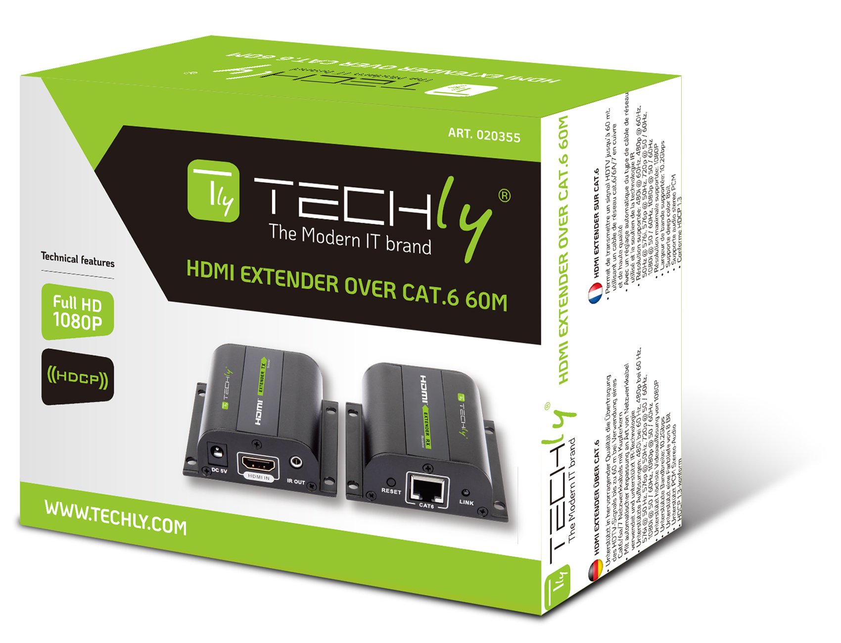 Extender HDMI Full HD 3D IR su cavo Cat.5E/6/6A/7 60m Autoregolato TECHLY - immagine 2