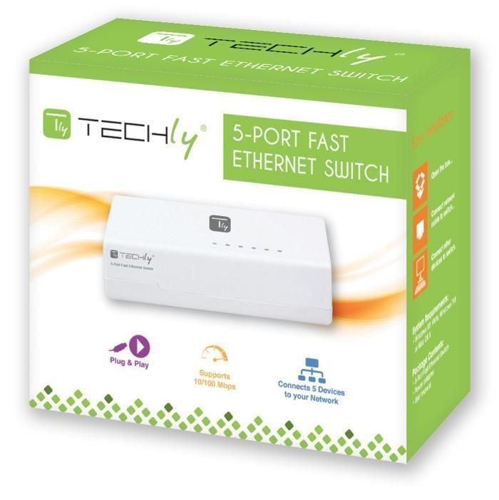 Switch Hub 10/100 Mbps Fast Ethernet 5 Porte TECHLY - immagine 2
