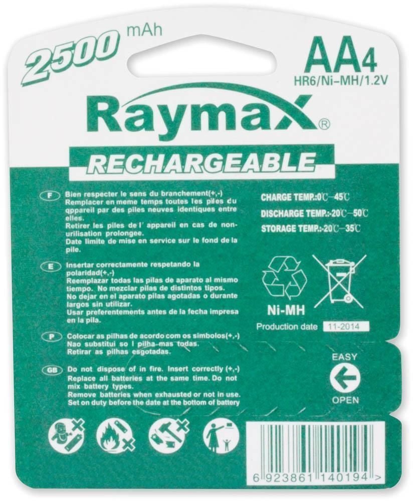 "Pack 4 Batterie Ricaricabili AA: Potenza 2500 mAh" RAYMAX BATTERIES - immagine 2