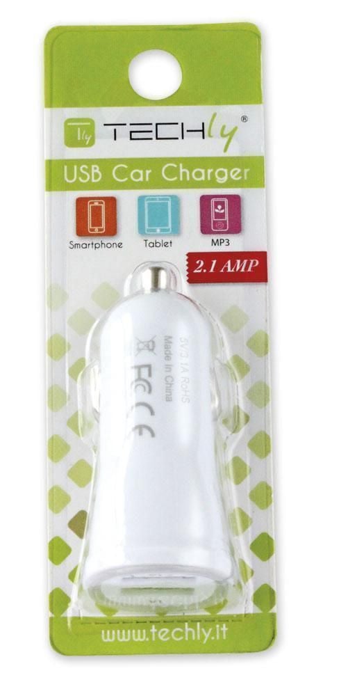 Caricatore da Auto Universale 2 Porte USB 5V 1A&2.1A Bianco TECHLY - immagine 2